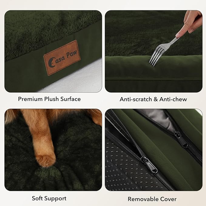 Orthopedic Dog Beds for Extra Large Dogs, Waterproof Egg Crate Foam XL Dog Bed with Sides 41x27Inch, Washable Big Dogs Couch Beds with Removable Cover and Nonskid Bottom, Olive Green