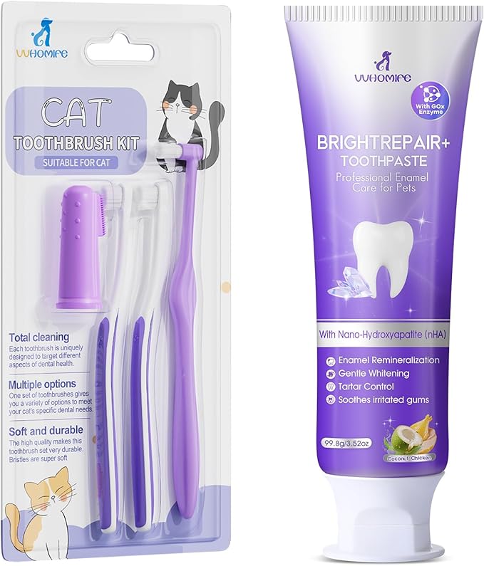 Cat Toothbrush Complete Kitty Dental Care Kit + 6% nHA Pet Dual-Enzymatic Toothpaste