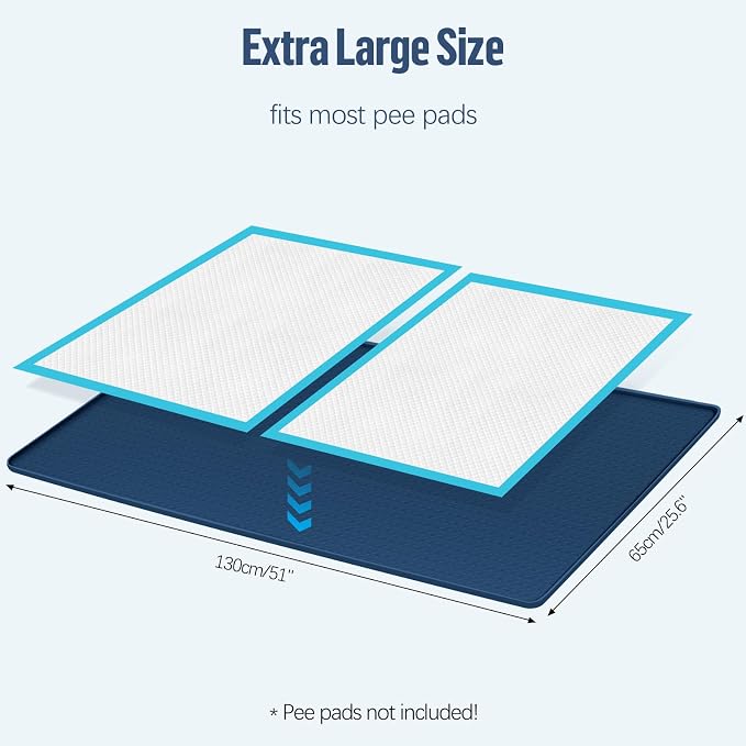 Pee Pad Holder for Dogs, 51" x 25.6" Silicone Pee Tray Mat Leak-Proof, High Edge, No Spill Pet Pad Holder for Puppy, Cat, Rabbit, Training Pads for Floor Protection, No Pee Pads (Navy Blue)
