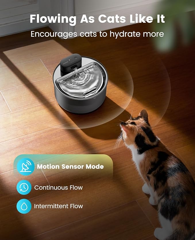 3.2L Cat Water Fountain with 9 Filters, 304 Stainless Steel Water Tray, Cordless Pet Water Fountains, Battery Operated for Cats Indoor, 20dB Ultra-Quiet