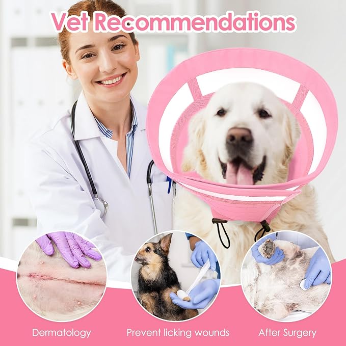 SAWMONG Soft Cone for Dogs – Medium Dog Recovery Collar, Adjustable E-Collar to Stop Licking After Surgery (M, Pink)