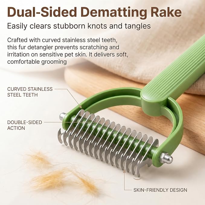 Double Sided Dematting Comb For Dogs And Cats, Undercoat Rake For Shedding, Detangling And Dematting Long, Matted Fur On Cats And Dogs (Gray)