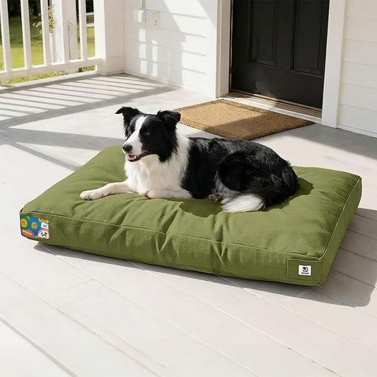 Sytopia 36 Inch Canvas Outdoor Dog Bed for Large Dogs, Durable Dog Bed with Waterproof Machine Washable Removable Cover, Indoor Patio Pet Pad for Crate, Green