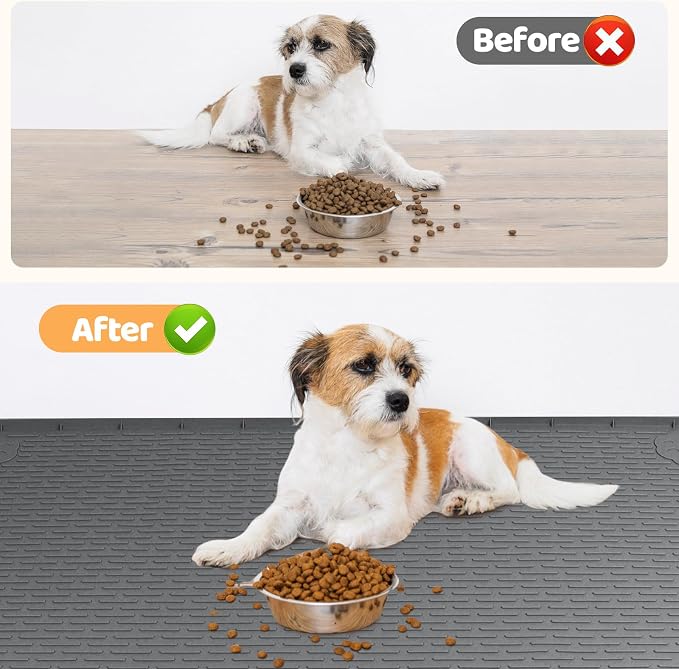 Dog Food Mat, Extra Large 40" x 40" Silicone Pet Feeding Mat with Raised Edge Pet Placemat for Small, Medium, and Large Pets Non-Slip, Easy to Clean (Dark Grey)