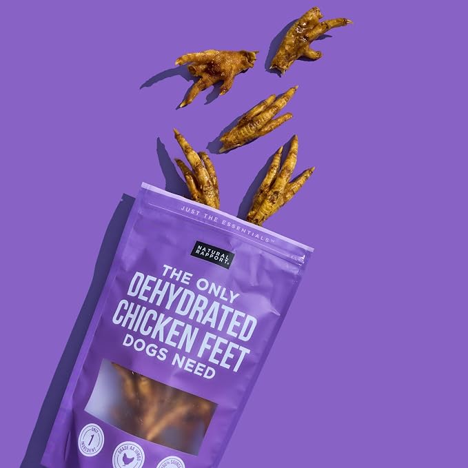 Natural Rapport Dehydrated Chicken Feet Dog Chews - Jumbo Size, Natural Glucosamine & Collagen for Joint & Dental Health (12 Count)