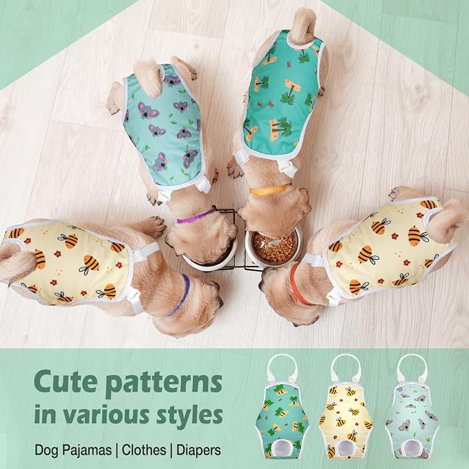 Jollywoods 3 Pack Washable Female Dog Diaper Onesie Sanitary Pantie with Adjustable Suspender, Reusable Fixed Doggie Diapers, Super Absorbent Leakproof for Small Toy Dog in Heat Cycle XS/S