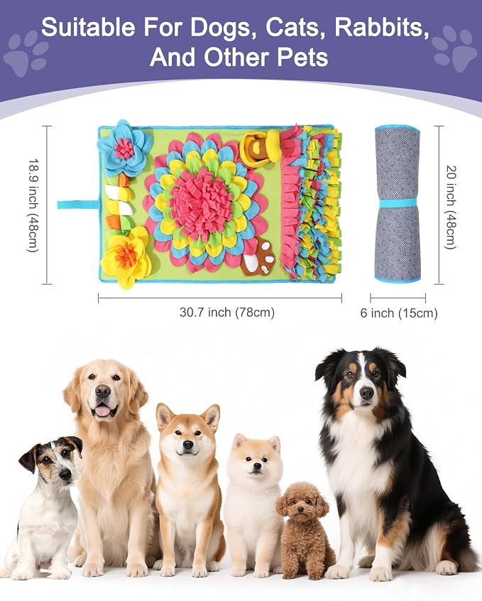 Snuffle Mat for Dogs -30.7 * 18.9inch Pet Treats Feeding Mat, Interactive Dog Puzzle Toy for Boredom, Dog Feeding Mats for Slow Feed, Relieve Anxiety, Encourages Natural Foraging Skills