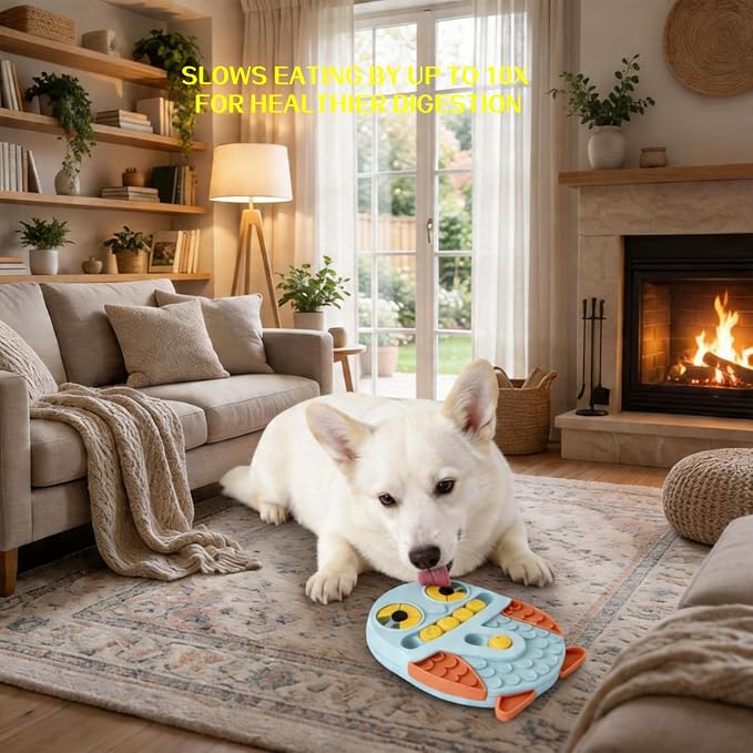 Slow Feeder Dog Bowl & Lick Mat, Interactive Dog Puzzle Toy for Fast Eaters, Treat Dispensing Toys with Non-Slip Base, Sturdy Plastic for Small, Medium, Large Dogs, Healthy Eating (Blue)