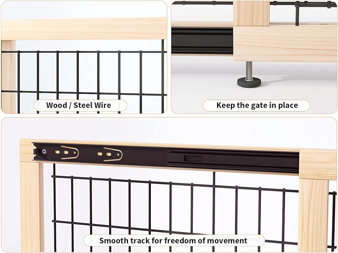 Freestanding Wooden Dog Gate for Doorways & Stairs, Adjustable Width 23.6"–45.3", Foldable No Drill Pet Gate for Small Dogs & Puppies, Indoor Dog Barrier, 19.7" Tall
