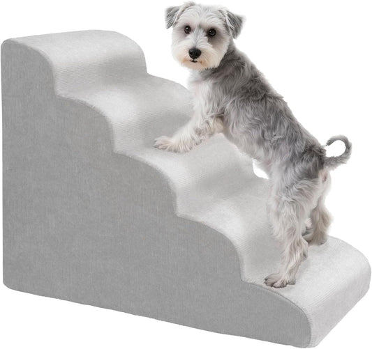 MEWANG Dog Stairs for Small & Medium Dogs and Old Cats –3/4/ 5 Steps High-Density Foam Pet Ramp for Bed & Couch, Non-Slip, Washable Cover, Grey (Round Corner, 5 Steps: 29.92''×22.83''×15.75'', 2)