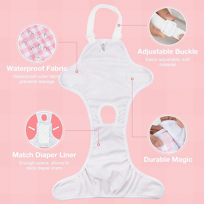 MICOOYO Dog Diaper Onesie Sanitary Pantie with Adjustable Suspender Washable Dog Period Panties Doggie Diapers Pet Underwear Female Dogs Diapers for Heat (Striped, S/M)