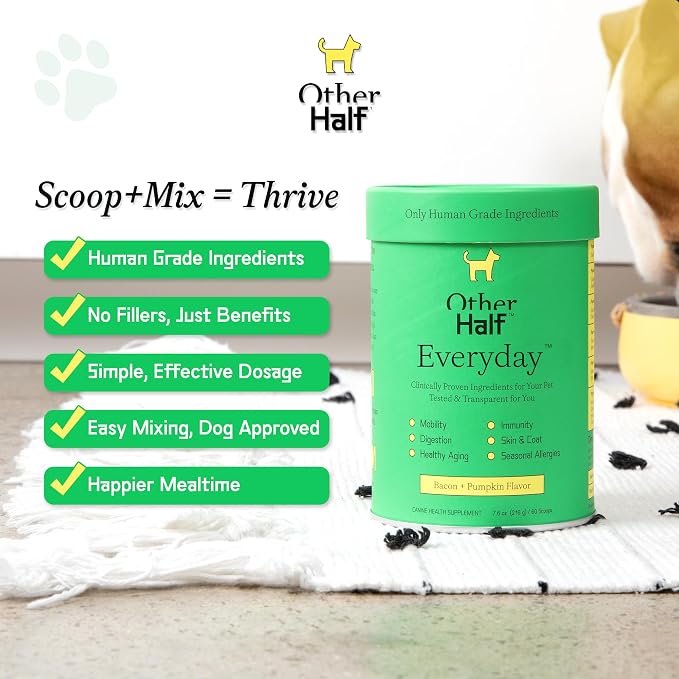 Other Half Everyday - Dog Multivitamin Supplement - Daily Joint, Gut, Allergy, Immune, Urinary Tract Support, Skin, Coat & More - Glucosamine, Chondroitin, Omega 3 & Probiotics | 45 Active Ingredients