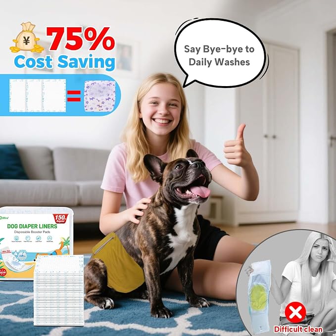 Dog Diaper Liners 100ct, Upgraded Ultra-Thin & Super Absorbent Dog Diapers Booster Pads for Male and Female Dogs, Disposable Doggy Diapers Inserts for Dog Belly Bands Wraps Period Panties (Large)