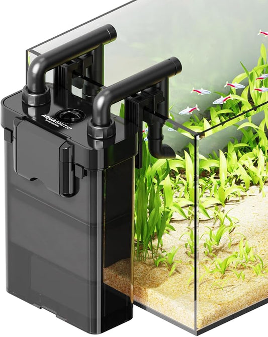 AQUASMITH Hang on Back Aquarium Filter,Ultra-Quiet Small Canister Filter,3-Stage Filtration,Bottom Anti-Dry Burn Motor,Extra-Large Filter Media Basket Suitable