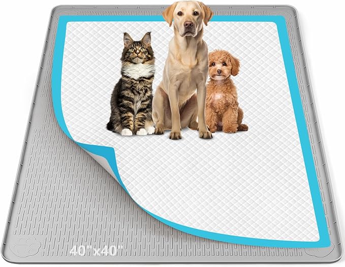 Pee Pad Holder for Dogs, 40" x 40" Silicone Pee Tray Mat Leak-Proof, High Edge, No Spill Pet Pad Holder for Puppy, Cat, Rabbit, Training Pads for Floor Protection, No Pee Pads (Light Grey)