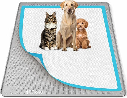 Pee Pad Holder for Dogs, 40" x 40" Silicone Pee Tray Mat Leak-Proof, High Edge, No Spill Pet Pad Holder for Puppy, Cat, Rabbit, Training Pads for Floor Protection, No Pee Pads (Light Grey)