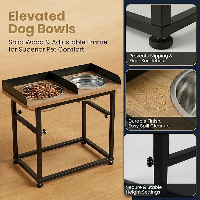 Raised Dog Bowl for Large Dogs,Elevated Dog Bowls Steel Dog Bowls for Food & Water (DB08-Black, 21.6inch 8L)