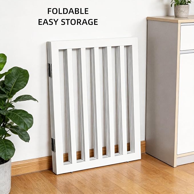 Dog Gate Indoor, Freestanding Dog Fence for The House, Doorways, Hallways,or Stairs,Pet Gate Foldable Wooden,Expandable 32" Height 6 Panels,White