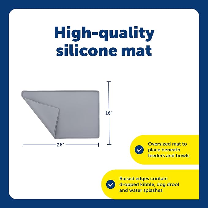 PetSafe Fountain and Feeder Mat, for Dogs and Cats, Silicone Food and Water Placemat, 26 in X 16 in, Waterproof, Dishwasher Safe, Pet Food Mat with Lip
