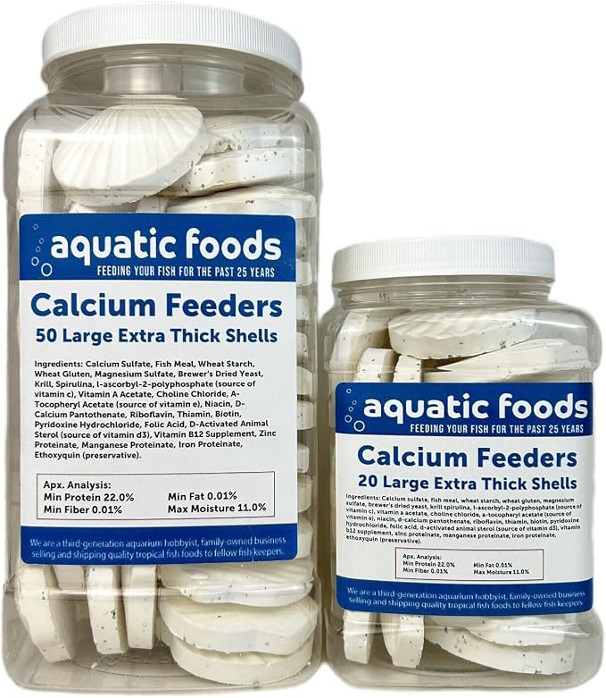 Calcium Feeder Large Shells. Extra Thick Shells for Shrimp, Snails, Crabs, Crayfish, Hermit Crabs and All Tropical Fish…20 Count Jar
