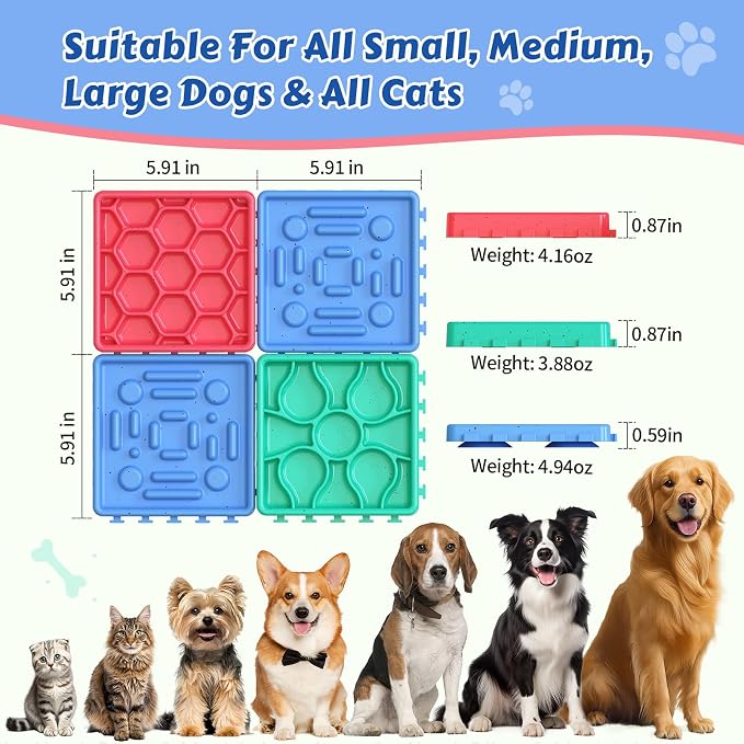 Dog Lick Mat for Training and Boredom Relief, Non-Slip Slow Feeder Puzzle with Suction Cups for All Breed Dogs and Cats, Dishwasher Safe Pet Dish for Dry and Wet Food
