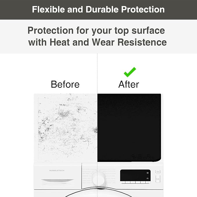 1 PACK SEIRI Washer and Dryer Topper, 26" x 26" Silicone Dryer Top Protector Mat for Flat Top Surface Cover and Front Load Washing Machine Non-Slip Waterproof Laundry Topper Mat Large (Black)