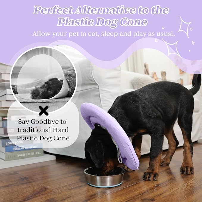 IDOMIK Dog Cone,Waterproof Dog Recovery Collars & Cones,Comfy Protective Pet Neck Donut Collar After Surgery,Soft Cone for Dogs to Stop Licking,Adjustable Elizabethan Collar for Dogs & Cats,Purple,S