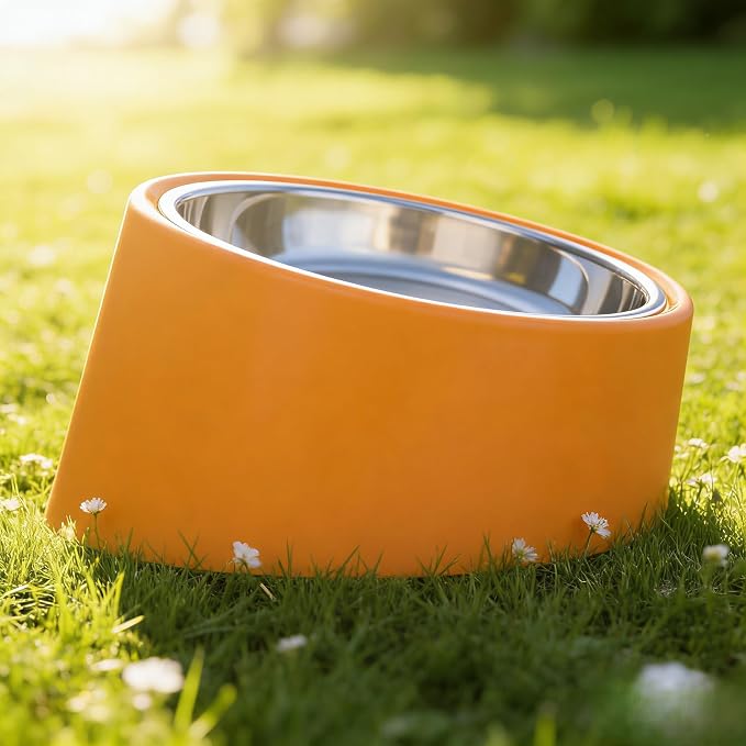 Slow Drinking Dog Water Bowl - Tiny Pet Feeder Orange (S Size) - Anti-Spill Small Breed Bowl, Food-Grade Safe for Puppies/Kittens/Hamsters