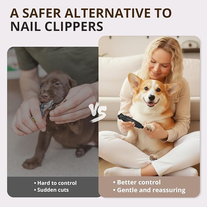 6-Speed Quiet Dog Nail Grinder with LED Light, Low-Vibration Electric Pet Nail Trimmer for Dogs and Cats, Safe Grooming Kit for Beginners, Complete Set with Storage Case