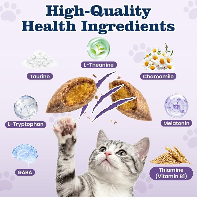 Calming Treats for Cats, 500 Crunchy Creamy Calm Chews Relieve Anxiety, Stress & Reduce Aggression with Melatonin & GABA All Cats Promotes Relaxation for Travel, Vet Visits, Separation -Chicken Flavor