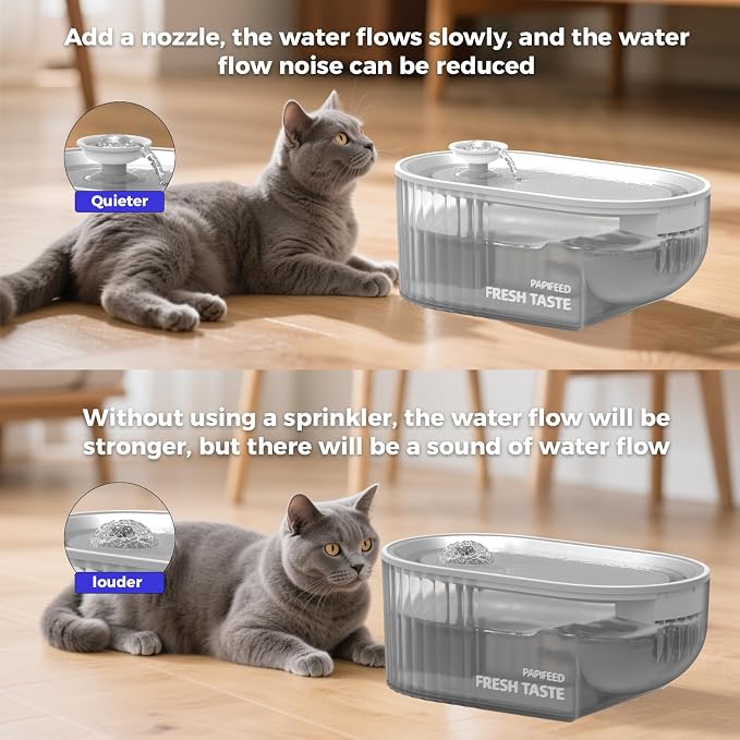 PAPIFEED Cat Water Fountain & Stainless Steel Tray (Clear+White)