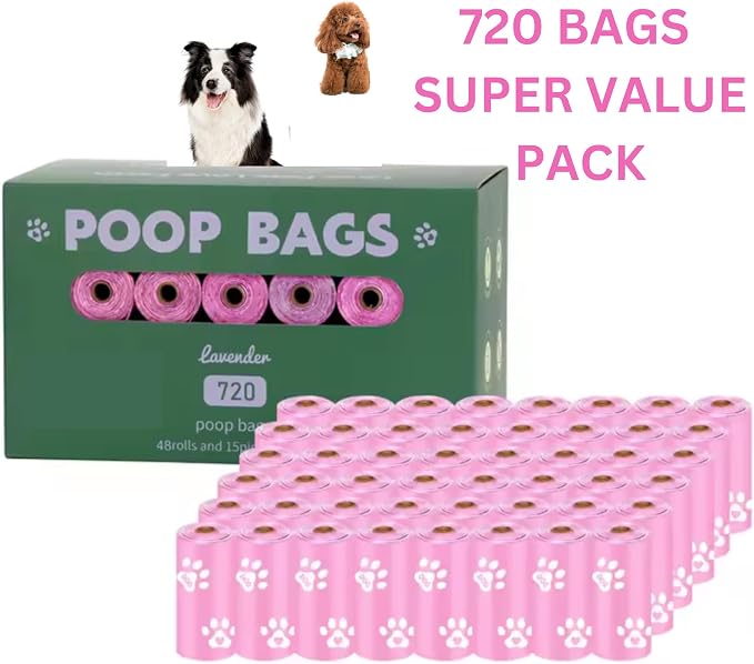 720 Count Compostable Lavender Scented Dog Poop Bags | Biodegradable, Extra Thick, Leak-Proof & Eco-Friendly | Free Dispenser Included | Vet-Approved for Dogs and Cats.