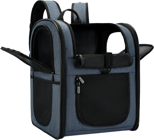 Apollo Walker Dog & Cat Carrier Backpack for 4-15lb Pets - Ventilated Safe Design with Padded Back Support, Breathable Mesh Pet Backpack for Hiking, Travel, Outdoor (Navy)