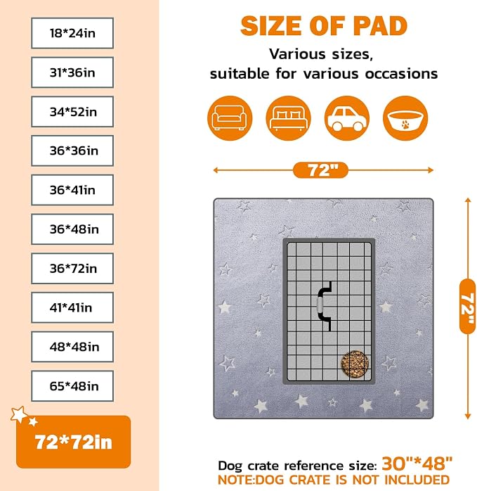 LOOBANI Washable Pee Pads for Dogs, Fast Absorption Reusable Puppy Pad, Waterproof Whelping Pads, Training Pet Playpen Mat for Floor, Dog Crate, 1 Pack 72 x 72 in
