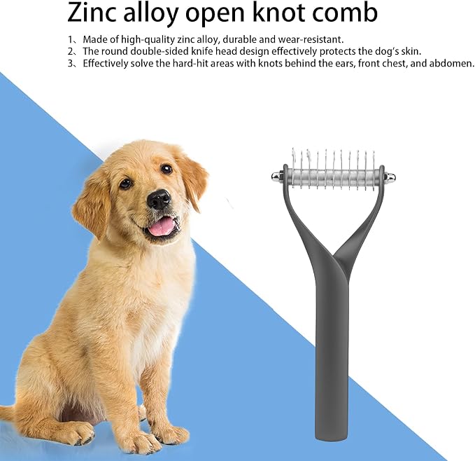 2 - Sided Pet Grooming Tool, Undercoat Rake for Dogs and Cats, Double - Headed Brush with Thinning and Dense Blades to Remove Loose Hair and Knots, Zinc Alloy Comb for Pup (Small Size)
