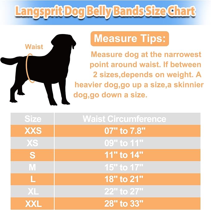 Langsprit Male Belly Bands for Dogs (Pack of 3) - Dog Diapers Male - High Absorbing Dog Wraps Washable - Reusable Small Doggy Doggie Puppy Dog Diapers Jeans M