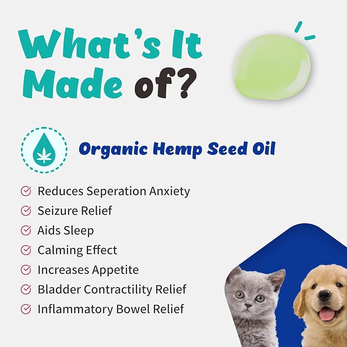 Pet Hemp & Hemp Seed Oil - Seizure Relief, Aids Sleep, Calming Effect, Increases Appetite, Bladder Contractility Relief (30ml)