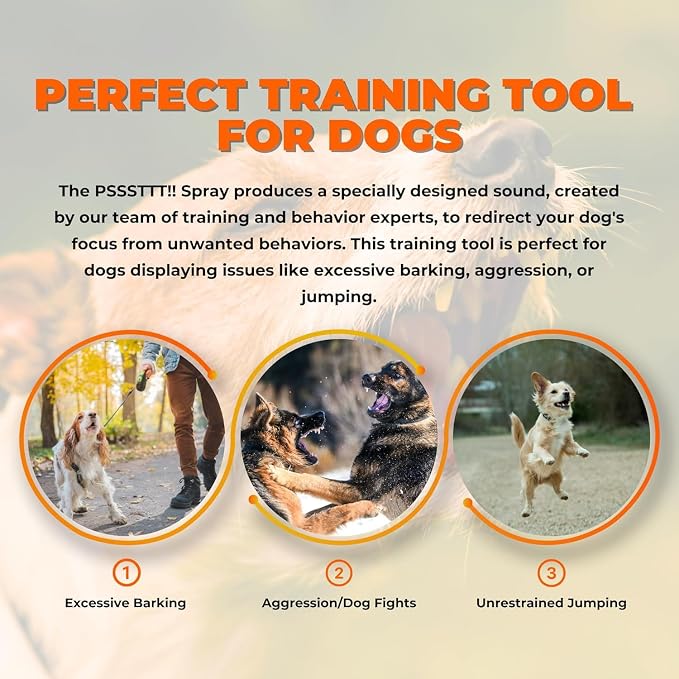 PSSSTTT! Dog Corrector Spray for Dogs 99g (2 Pack) - Effective Behavior Training for Dogs, Dog Fight Deterrent - Safe & Humane No Jump or Bark, Air Spray for Dogs, Air Horn for Training
