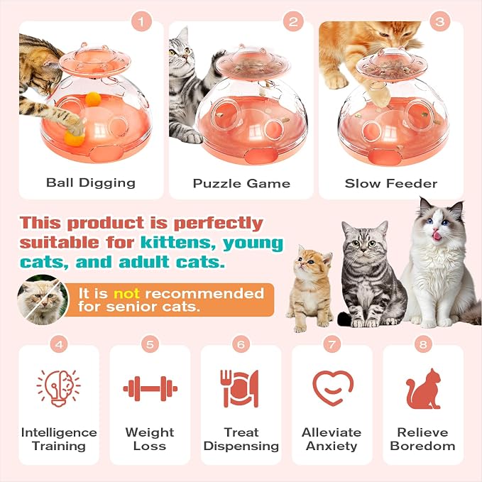 KADTC Cat Puzzle Toy, Large Size, 2 Ways to Play, Spin Treat Dispenser & Foraging Balls for Indoor Cats, Kitten Enrichment Toy, Interactive Brain-Teasing Game