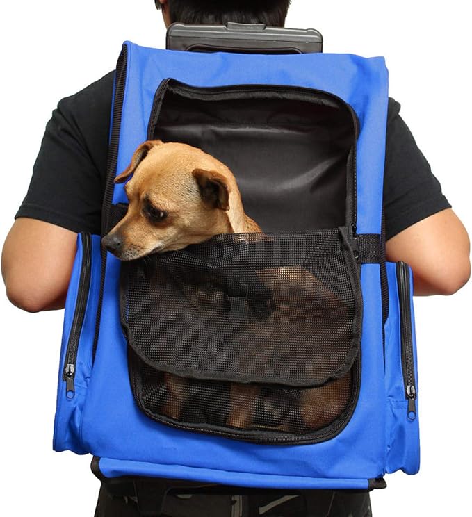 Pet Carrier Backpack with Removable Wheels, Pet Travel Rolling Backpack,Strong Breathable Mesh Panels, Airline Approved for Small Dogs and Cats for Hiking Carrying Walking Outdoor Bag
