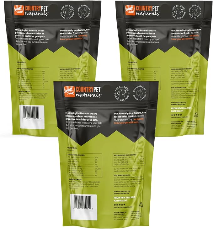 New Zealand Raw Freeze-Dried Lamb Liver 60% Protein Bites 100% Grass-Fed, Premium, Single Ingredient, Grain & Gluten Free Dog Treat & Topper. No Crumbling 3-Pack