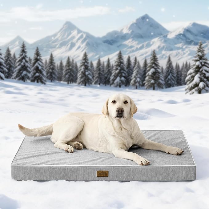 COZY KISS Large Cooling Orthopedic Dog Bed, Waterproof Egg Crate Foam Pet Bed with Removable Washable Cover, 44x32x4in,Silver Grey