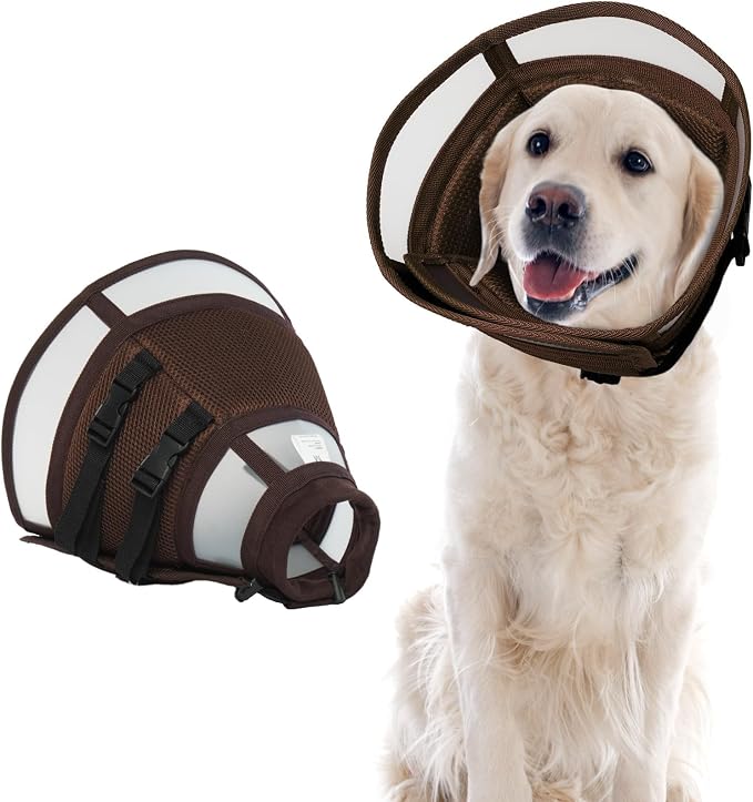 Dog Recovery Collars & Cones, Large Dog Cone, Brown, XL | Adjustable Dog Soft Cone, Stop Licking Wounds After Surgery & Skin Disease, Lightweight, Comfortable Elizabethan Collar