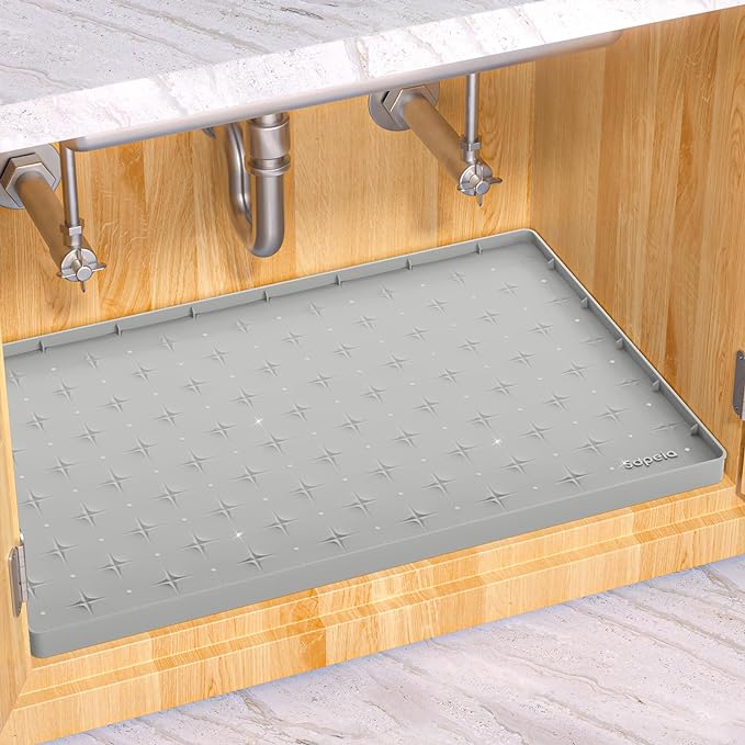 Sdpeia Under Sink Mat 19"×19" Waterproof Silicone Cabinet Liner & Sink Protector for Kitchen & Bathroom, Multi-Purpose Organizers Tray for Pets, Laundry, Cat Litter Mat