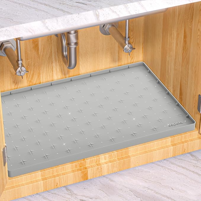 Sdpeia Under Sink Mat 28"×22" Waterproof Silicone Cabinet Liner & Sink Protector for Kitchen & Bathroom, Multi-Purpose Organizers Tray for Pets, Laundry, Cat Litter Mat