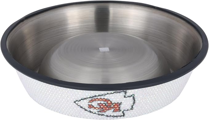 The Memory Company Officially Licensed Stainless Steel Pet Bowl, Premium Bling Team Logo Dog & Cat Food & Water Dish, Non-Slip Rubber Base, for Large/Small Breeds
