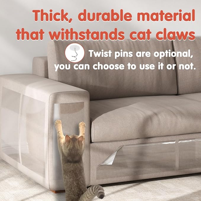 Secopad 18 PCS Large Cat Scratch Furniture Protector, Transparent Couch Protector from Cat Claws, Single-Sided Self Adhesive Anti Pet Deterrent Sofa Cover, 14IN
