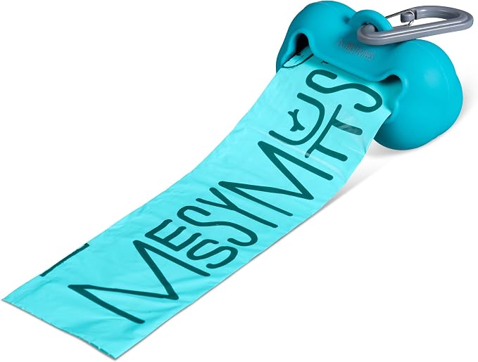 Messy Mutts Blue Silicone Dog Poop Bag Dispenser with 240 Unscented Advanced BioRecycle™ Waste Bags & 16 Starter Bags | Easy Care Refill Rolls for Pet Cleanup