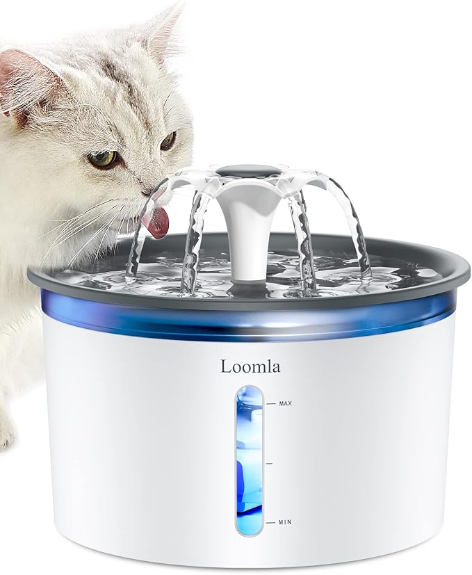 Cat Water Fountain, 85oz/2.5L Pet Water Fountain Indoor, Automatic Dog Water Dispenser with Switchable LED Lights, 2 Replacement Filters for Cats, Dogs, Pets (Dark Gray)