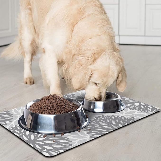 Dog Food Mats for Floors, Absorbent and Quick-Drying Pet Cat Food Mat,Anti-Fouling and Easy-to-Clean Pet Feeding Mat,Dog Bowl Mat for Messy Drinking Water Bowls.16x24, Bohemia Dahlia Floral Style
